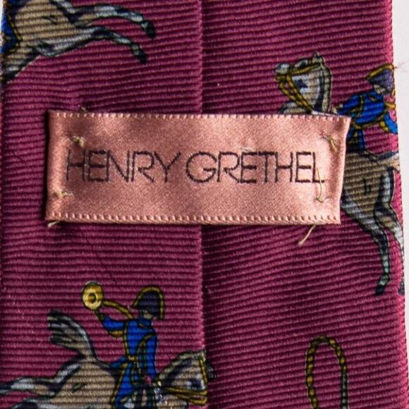 Henry Grethel Vintage Silk Tie Cranberry Blue Gold Made in USA - Picture 3 of 9